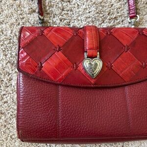 Vintage BRIGHTON Red Leather Crossbody Purse Bag Wallet Multi-Compartment